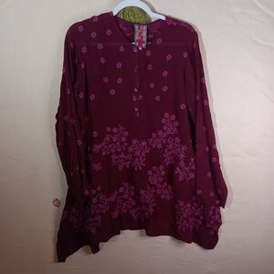 🐦‍🔥Johnny Was Burgundy Embroidered Top